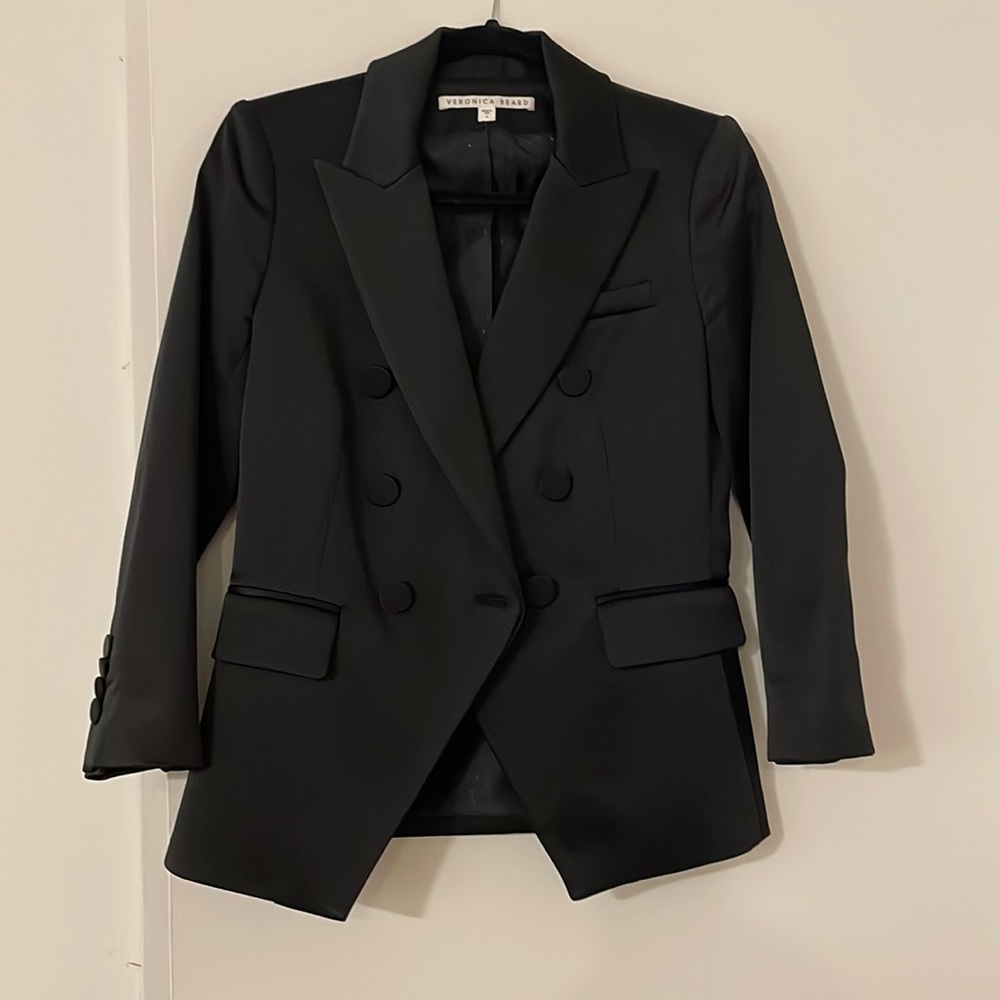 Veronica beard black satin dickie blazer